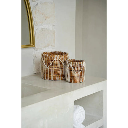 Macrame Basket - Natural Woven Basket for Storage - Small White