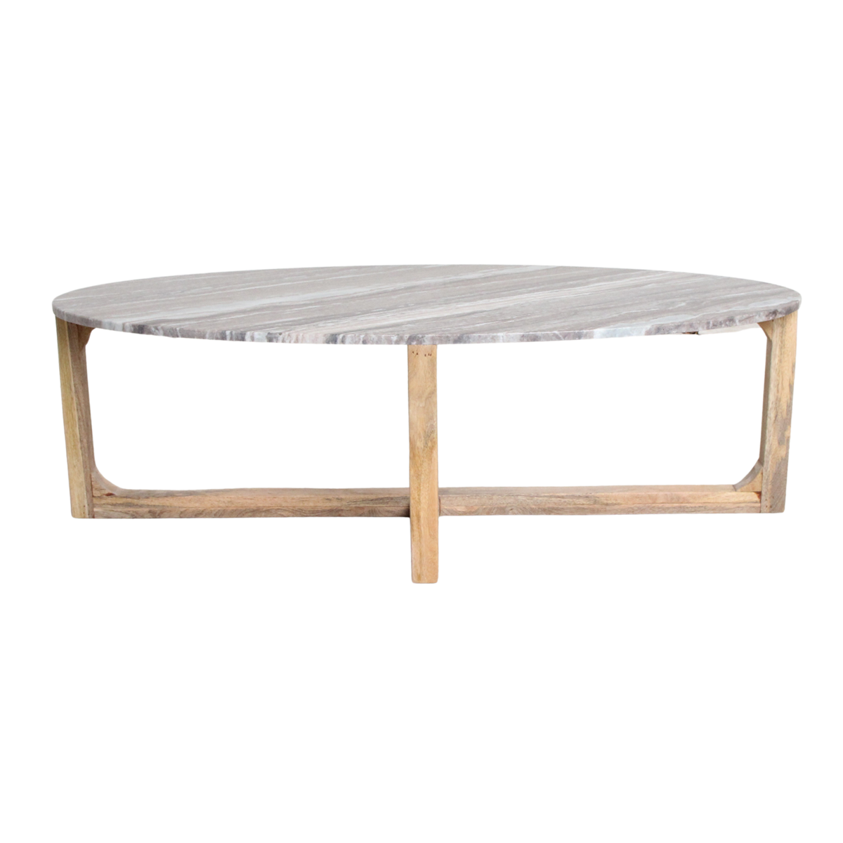 Marble Coffee Table - Oval Fantasy Brown Stone & Mango Wood, 120cm