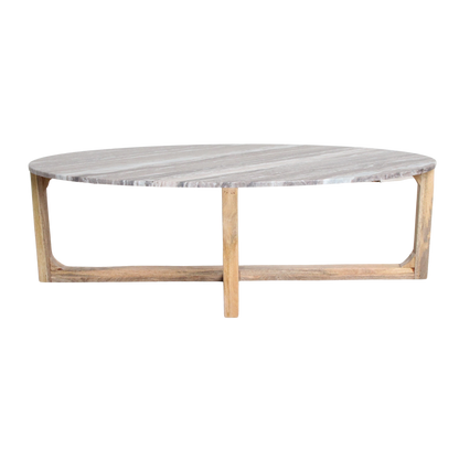 Marble Coffee Table - Oval Fantasy Brown Stone & Mango Wood, 120cm