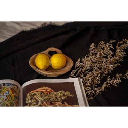 Teak Wood Bowl Tray - Natural Serving Tray with Grips