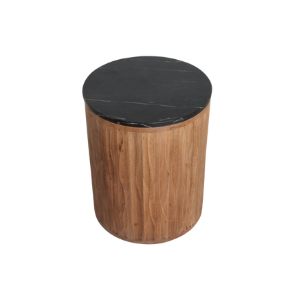 Black Marble Side Table - Mango Wood Base, 40x40x50 cm