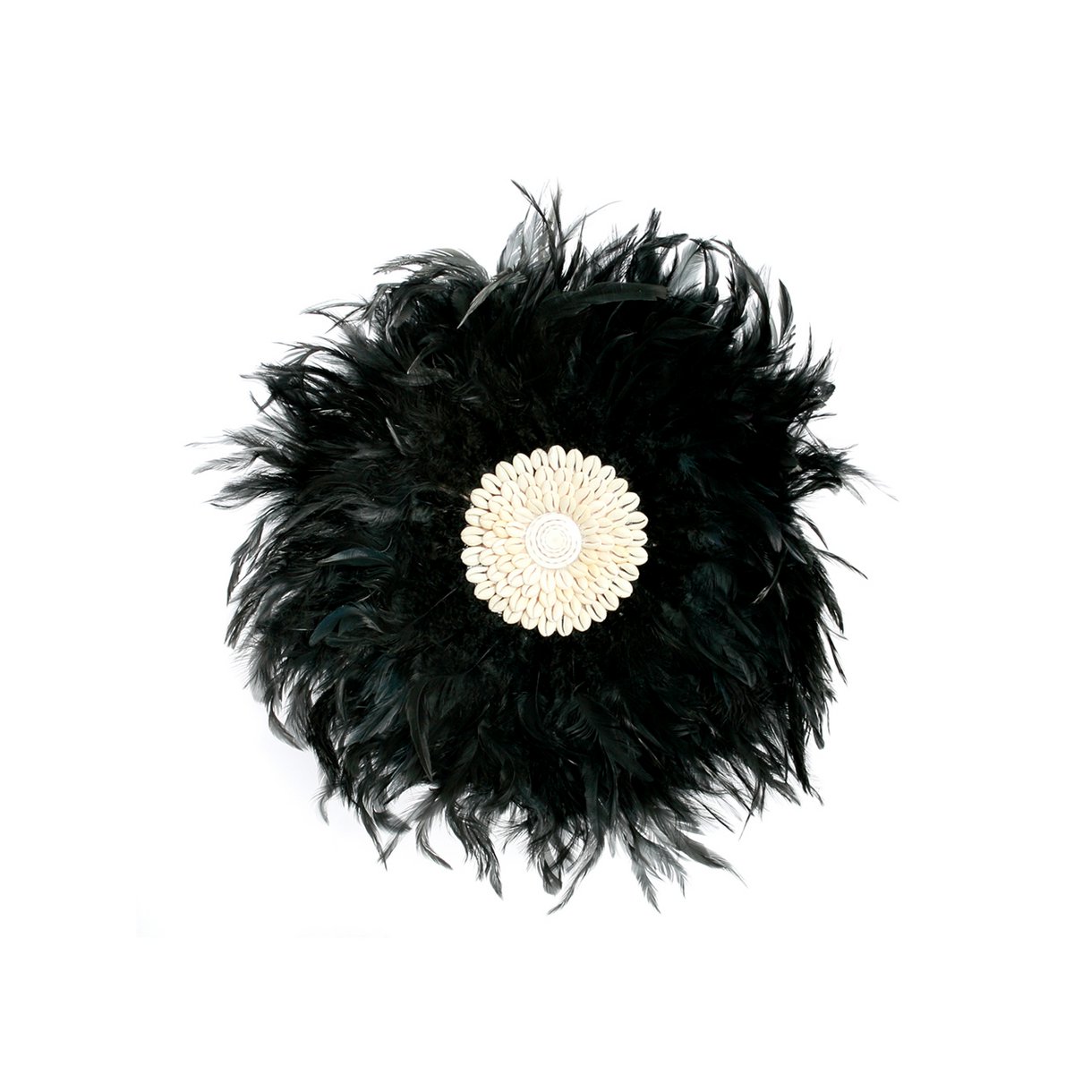 Feather Wall Decor with Shells - Bohemian Coastal Juju - Black, Medium