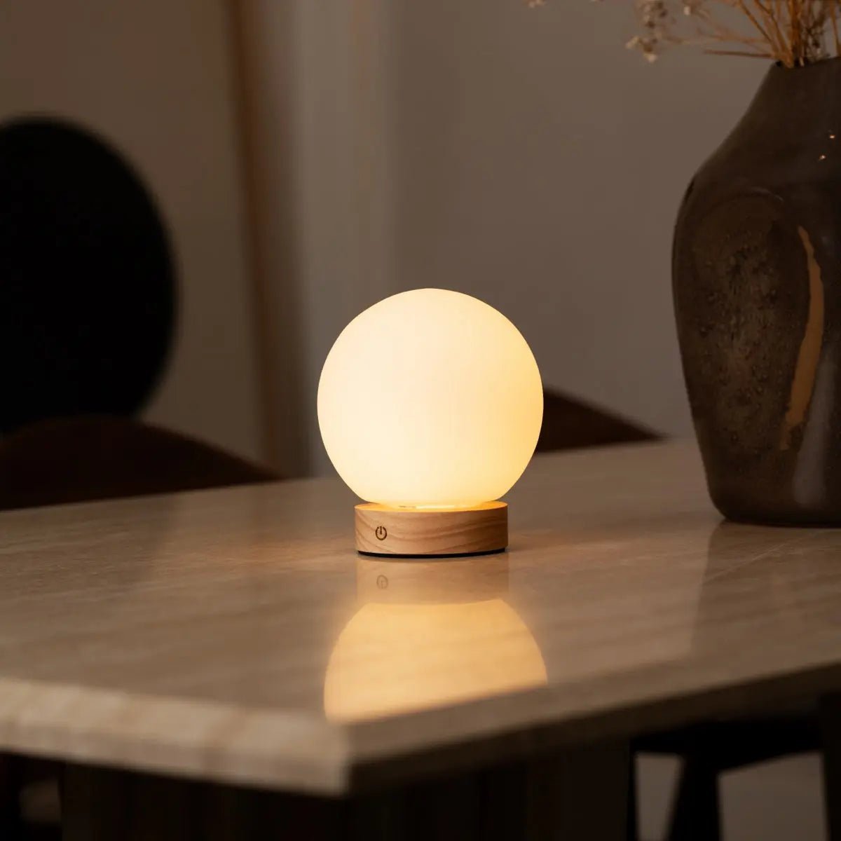 Flore Light Brown Wooden Lamp | Rechargeable, Dimmable & Cordless Lighting