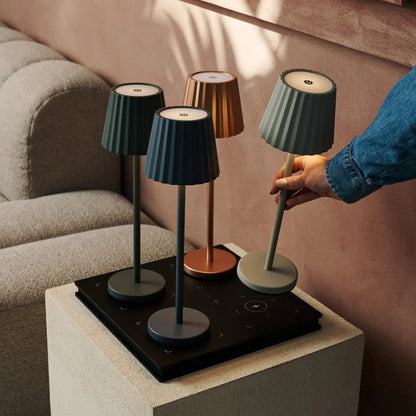 Maya Shadow Grey Ribbed Table Lamp | 3 Light Modes & Rechargeable via Charging Station