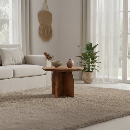 Mango Wood Side Table - Round Accent Table, 55 cm
