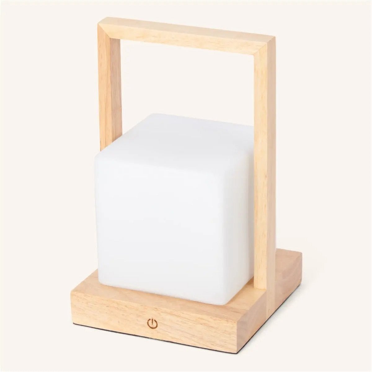 Rubberwood Table Lamp - Light Brown Cordless Dimmable Rechargeable