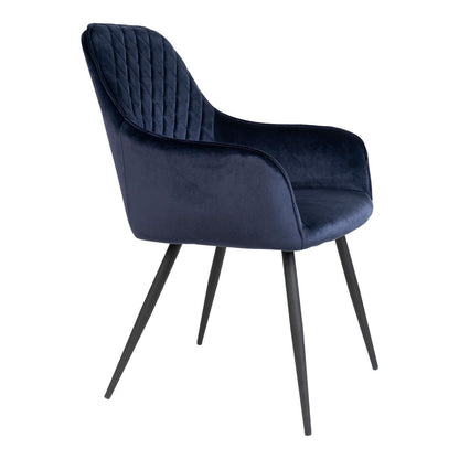 Harbo Dining Chair - Blue, Velvet, Black Metal Legs - Set of 2