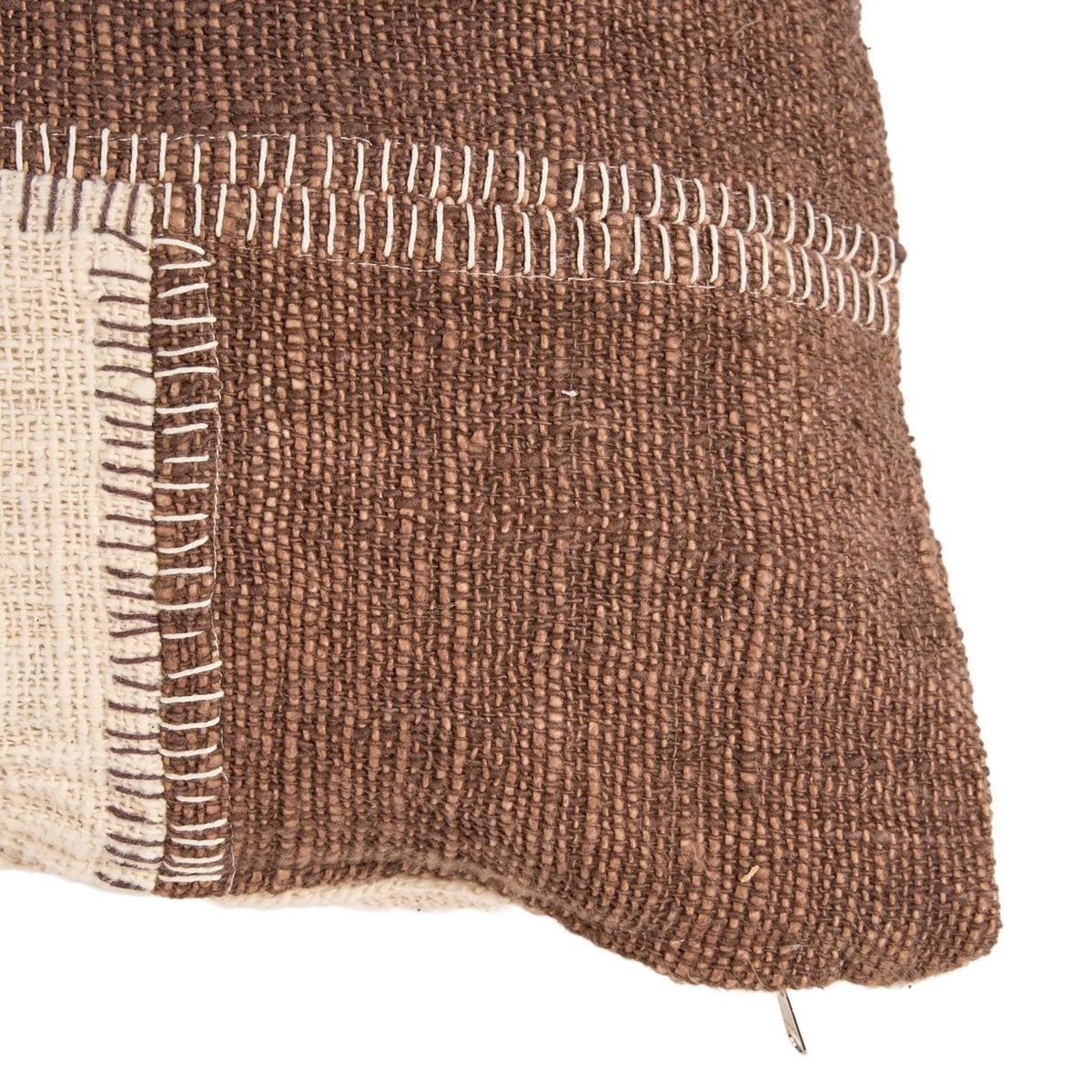 Cotton Patchwork Cushion Cover - Natural Brown, 50x70 cm