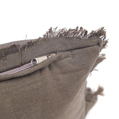 Linen Cushion Covers Textured Smoky Vibe Fringed 30x50 Home Grey