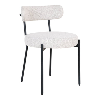 White Bouclé Dining Chairs - Set of 2 with Black Metal Legs