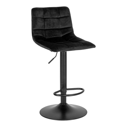 Velvet Bar Stools - Black Steel Base, Adjustable Height - Set of 2
