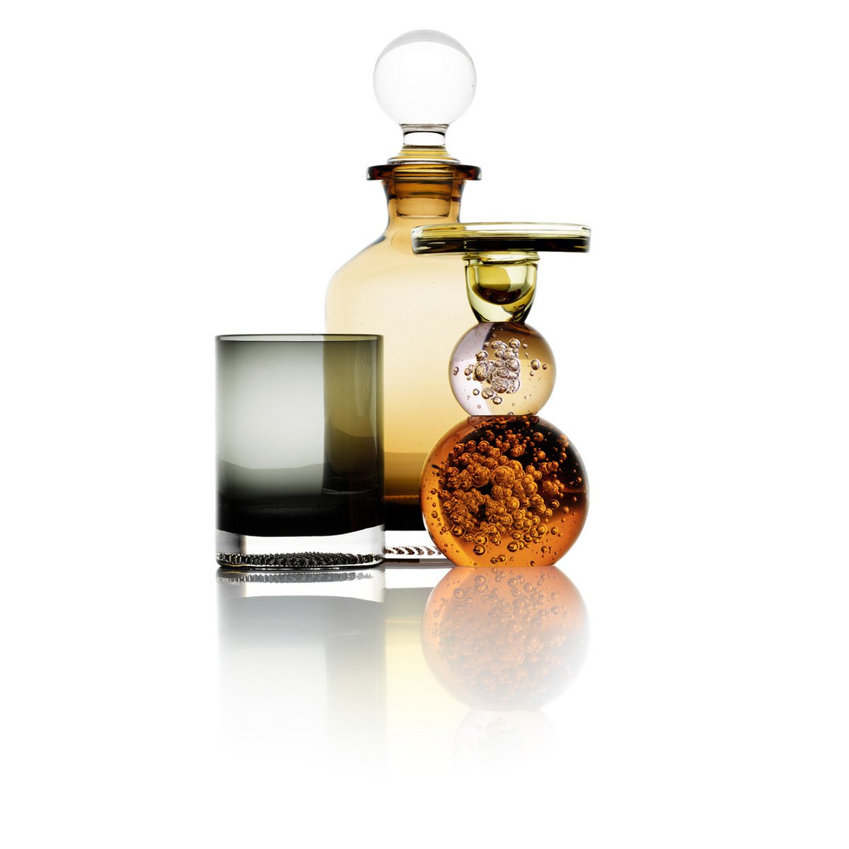 Glass Decanter Carafe - Amber Recycled Glass with Stopper