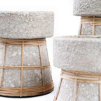 Concrete Tea Light Holder - Natural Rattan Grid Design - Medium
