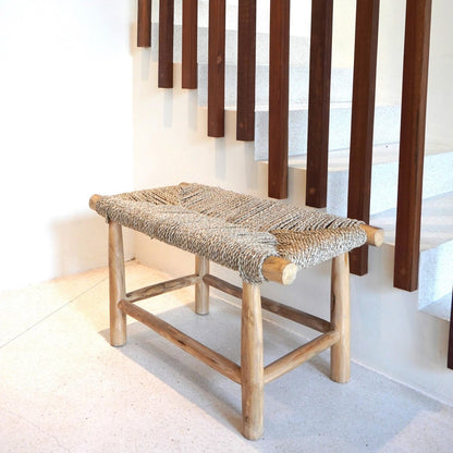 Teak & Seagrass Bench - Handwoven Accent Furniture