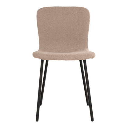 Bouclé Dining Chairs - Beige with Black Legs - Set of 2