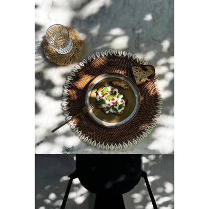 Rattan Placemat with Shells - Natural Brown Table Decor