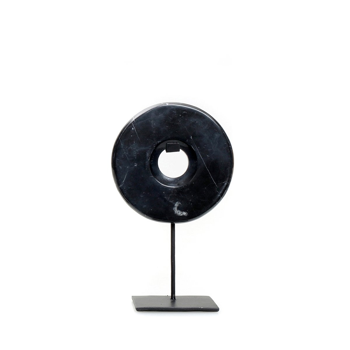 Black Marble Disc on Stand - Modern Accent Decor - Small