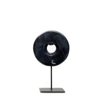 Black Marble Disc on Stand - Modern Accent Decor - Small