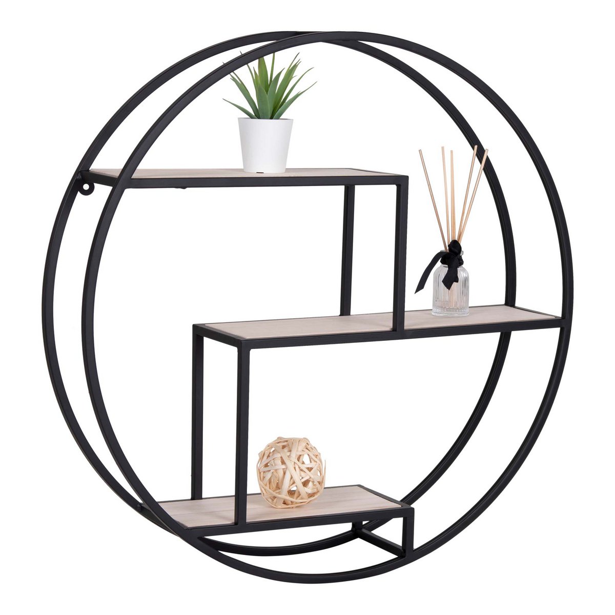 Steel and Wood Shelf - Black & Natural Rotterdam Display, 62cm