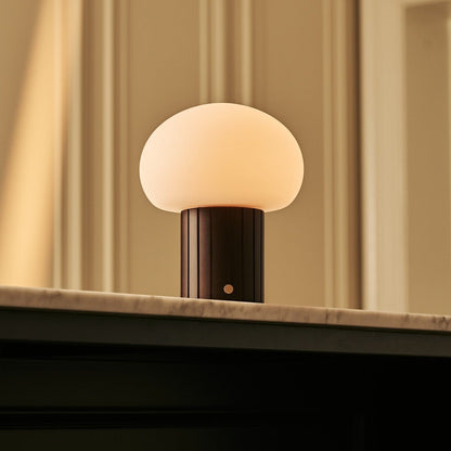 Cordless Table Lamp - Dark Brown Rechargeable Lamp with Glass Shade