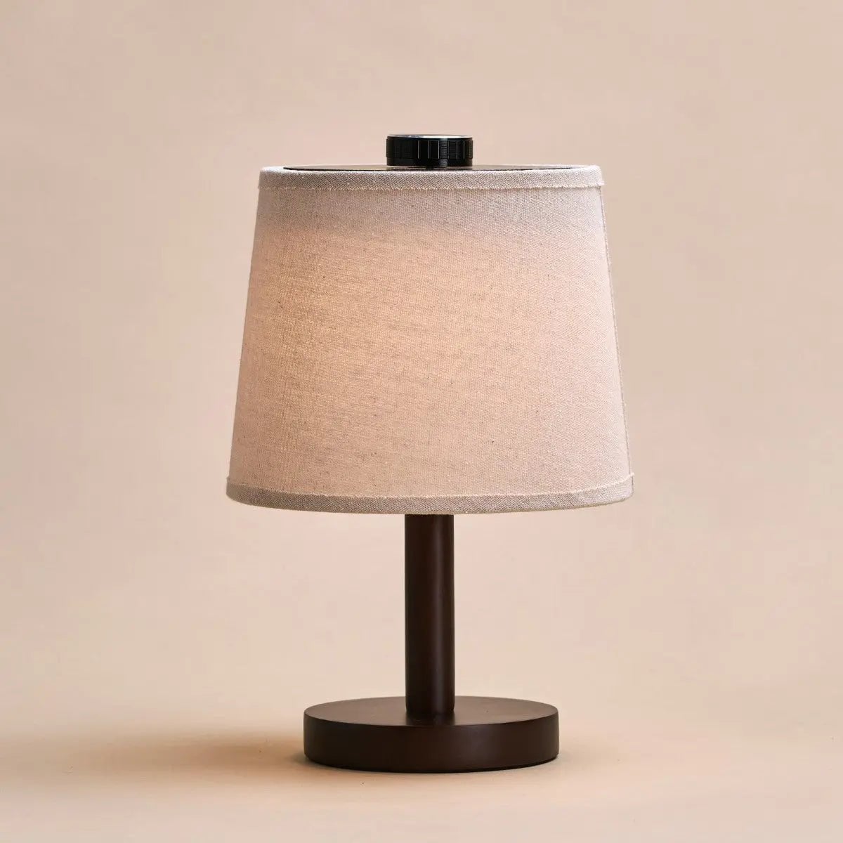 Rover Dark Brown Wooden Rechargeable Lamp | Cordless, Dimmable & Linen Blend