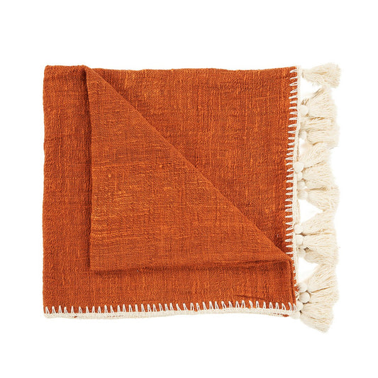 Terracotta Stitch Bed Throw - Textured Woven Cotton, 130x170cm