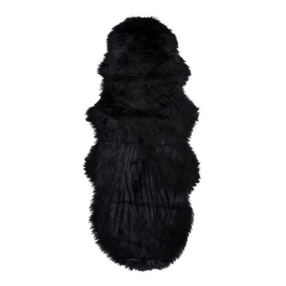Polyester Faux Lambskin Throw – Black Plush Rug, 60x180cm