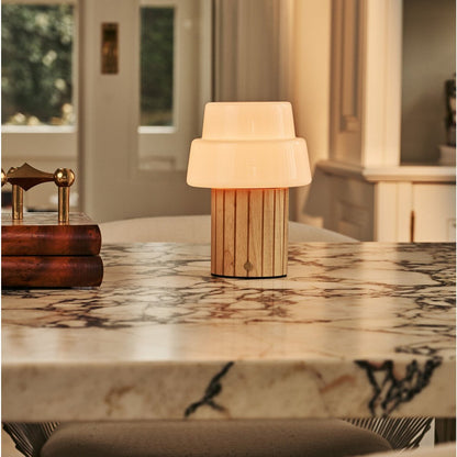 Lio Light Brown Rechargeable Table Lamp | Cordless, 3 Light Modes & Glass Lampshade