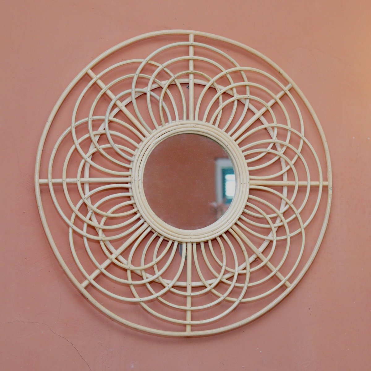 Round Rattan Mirror 58 cm | Handmade Boho Wall Mirror PUTUK