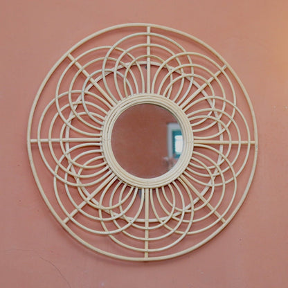 Round Rattan Mirror 58 cm | Handmade Boho Wall Mirror PUTUK