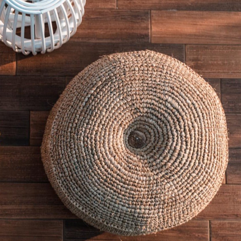 Raffia Pouf Beanbag – Handwoven Natural Ottoman, 2 Sizes