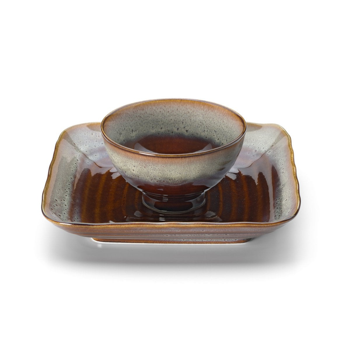 Medium Ceramic Square Plate for Serving Mains & Sides - Smoked Horizon Brown Grey