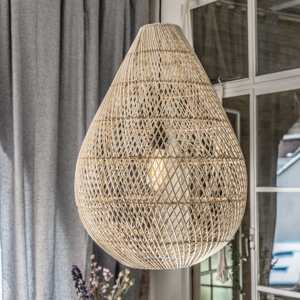 Rattan Pendant Light - Natural Drop Hanging Lamp, Handwoven