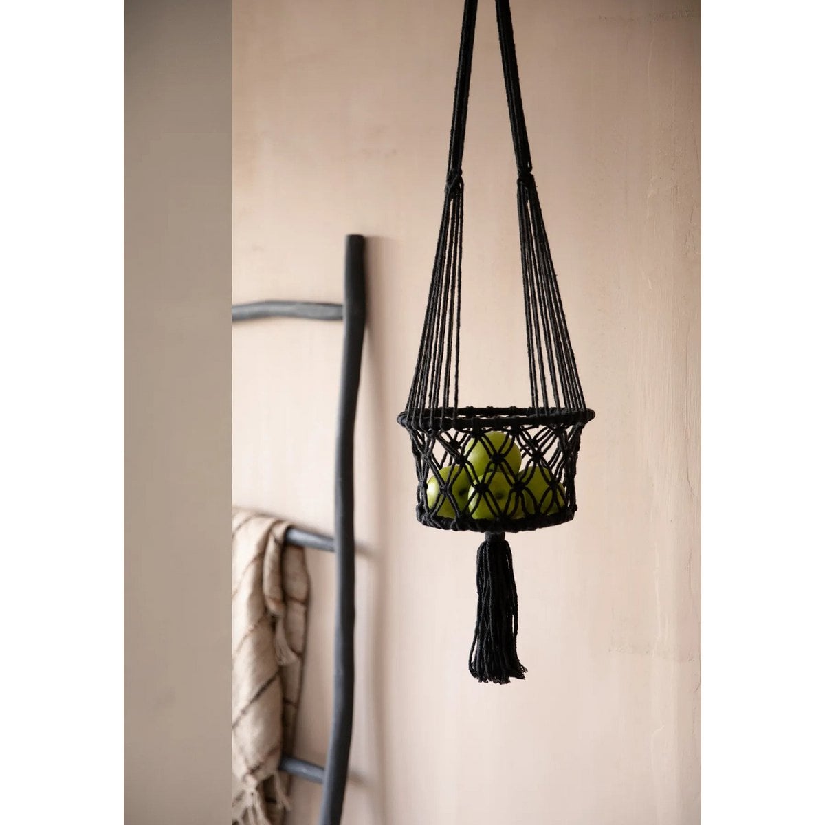 El Macrame Plant Holder - Black - M