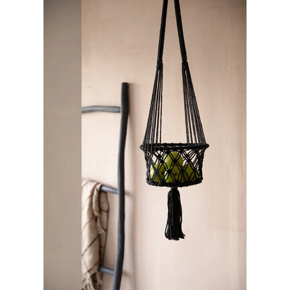 El Macrame Plant Holder - Black - M