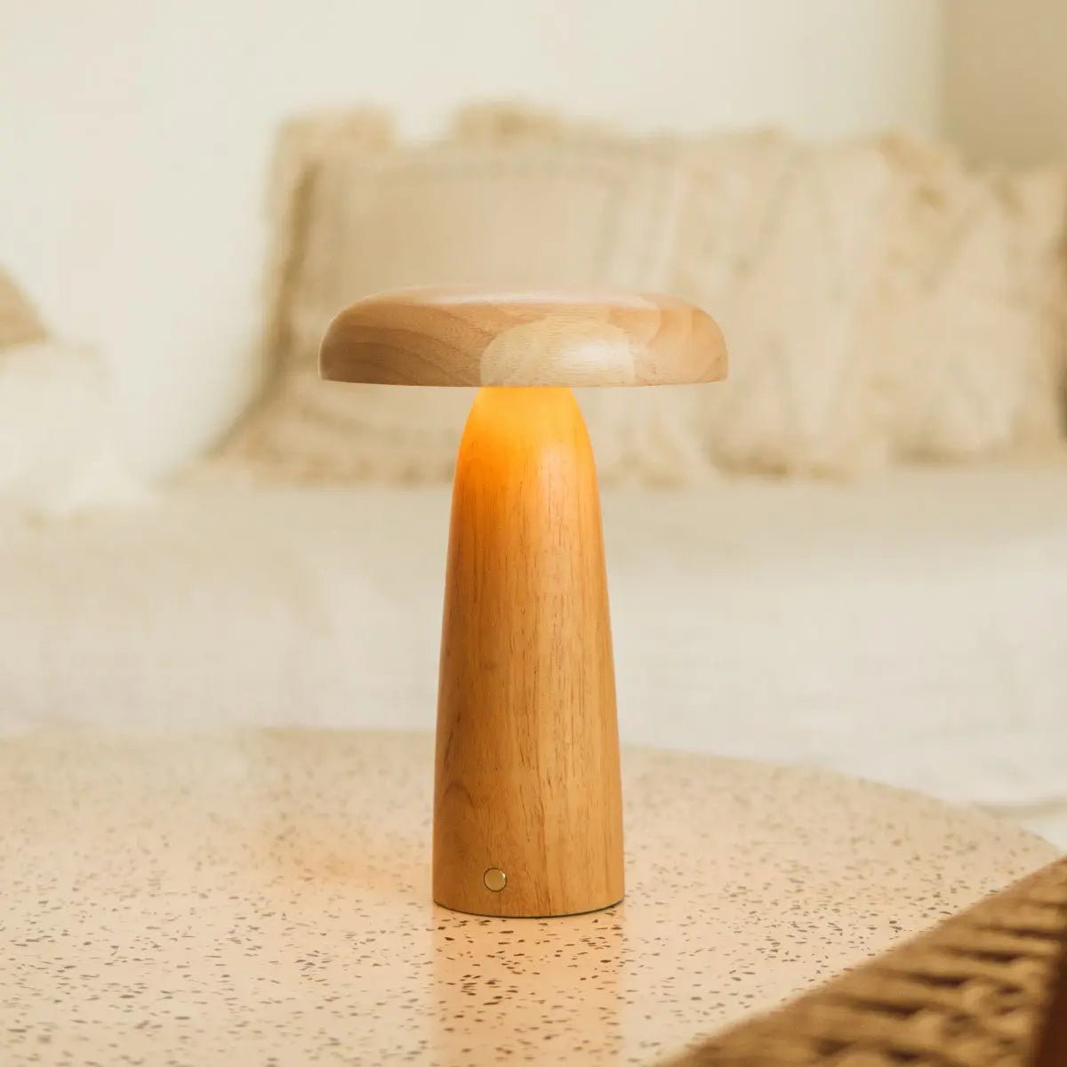Wooden Table Lamp Light Brown | Cordless Rechargeable Dimmable