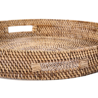 Rattan Serving Tray - Large Handwoven Tray - Natural Brown