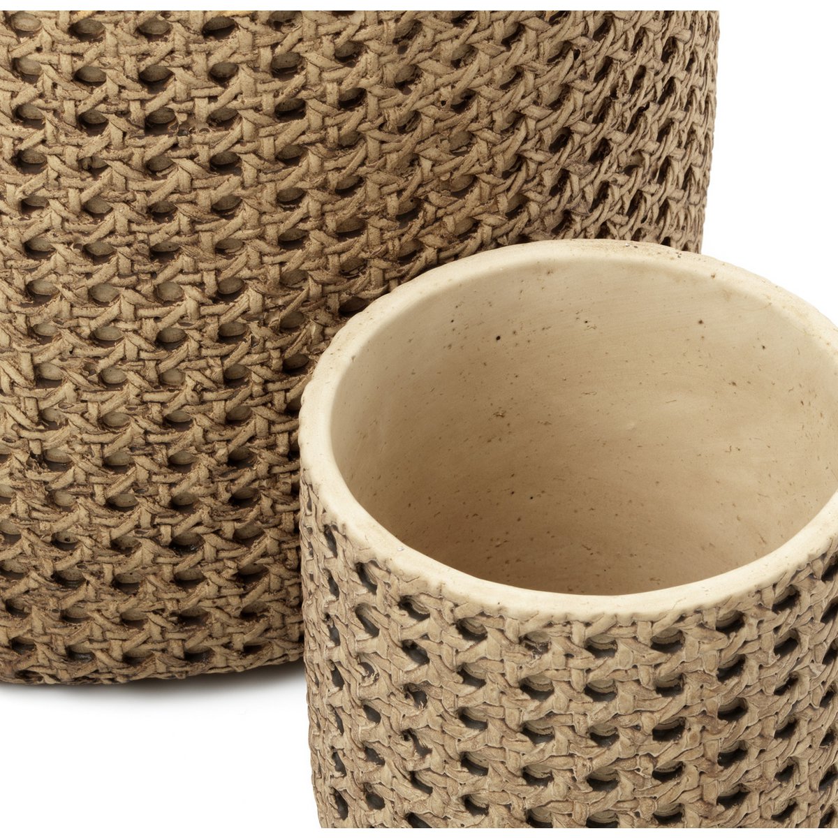Concrete Rattan Planter - Natural Woven Plant Pot - Medium Size
