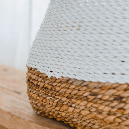 Banana Fiber Woven Storage Basket – White Boho Square Basket