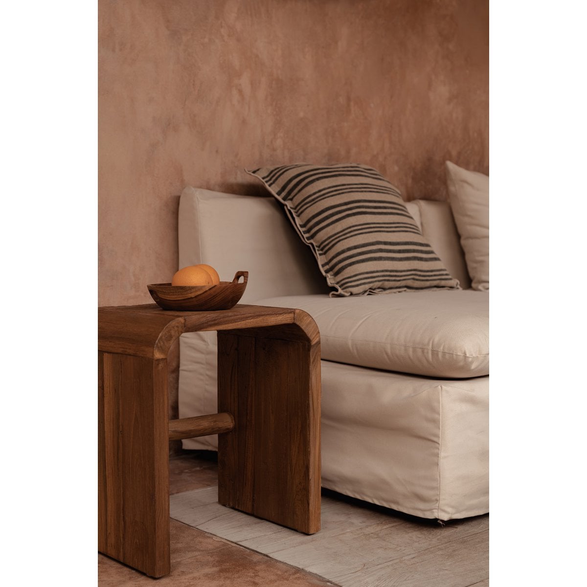 Teak Side Table - Natural Arc Accent Table for Living Room