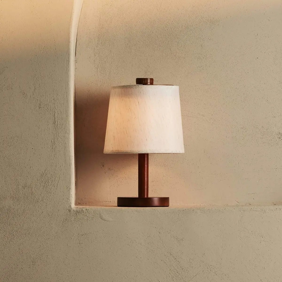 Rover Chestnut Brown Wooden Rechargeable Lamp | Cordless, Dimmable & Linen Blend