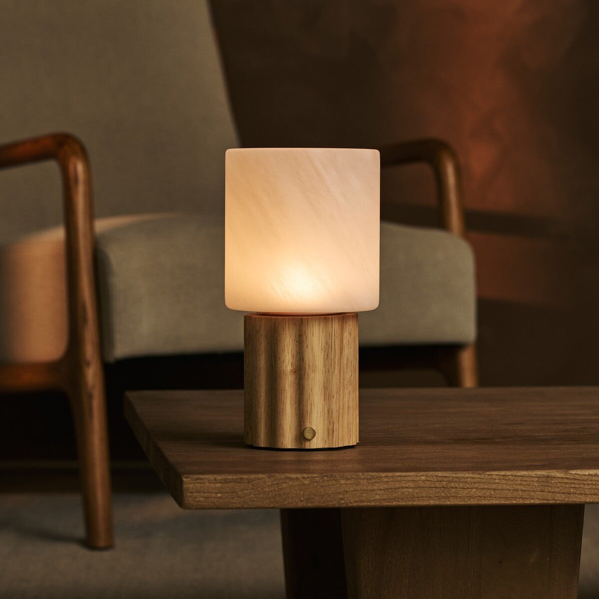Cordless Table Lamp - Light Brown Rechargeable, Dimmable, 3-Color