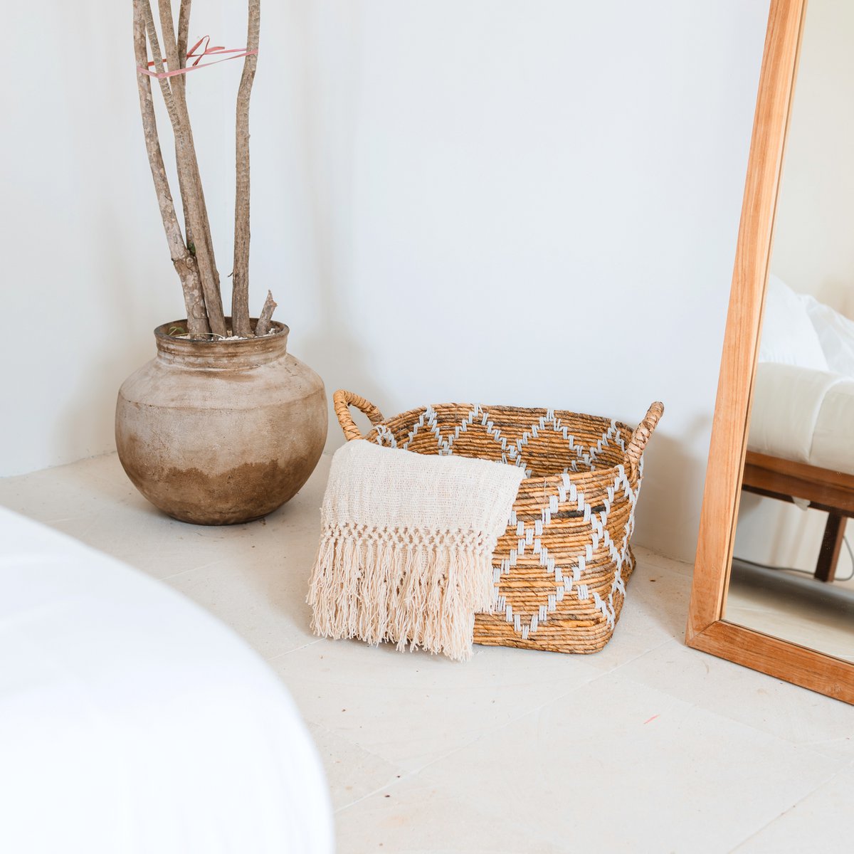 Banana Fiber Woven Storage Basket – Boho Square Shelf Basket, 2 Sizes
