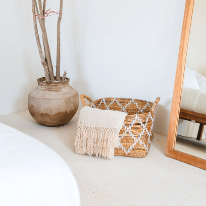 Banana Fiber Woven Storage Basket – Boho Square Shelf Basket, 2 Sizes