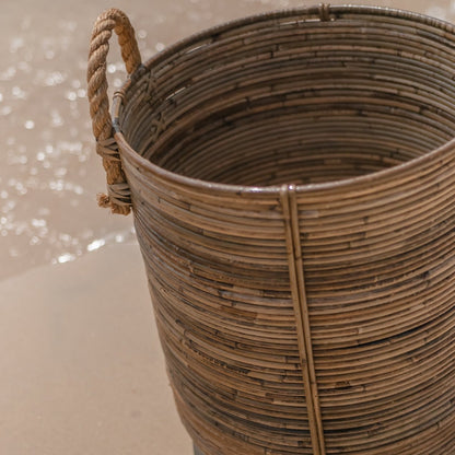 Rattan Laundry Basket Round – Rattan Plant Basket – Large Boho Basket – Decorative Hamper Handmade from Rattan (2 sizes Ø 35/40 cm) OTERE