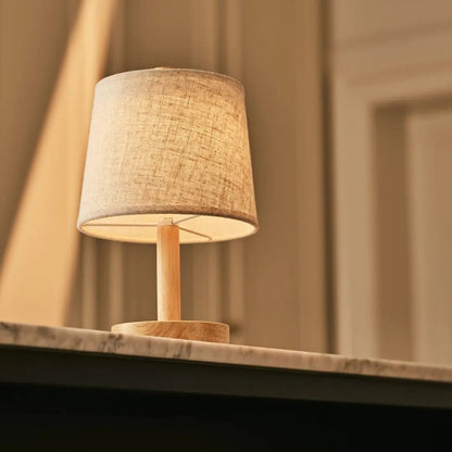 Wooden Cordless Table Lamp – Light Brown Rechargeable Linen Rover