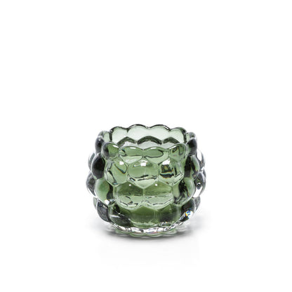 Green Glass Candle Holder - Bubble Design for Tea Lights