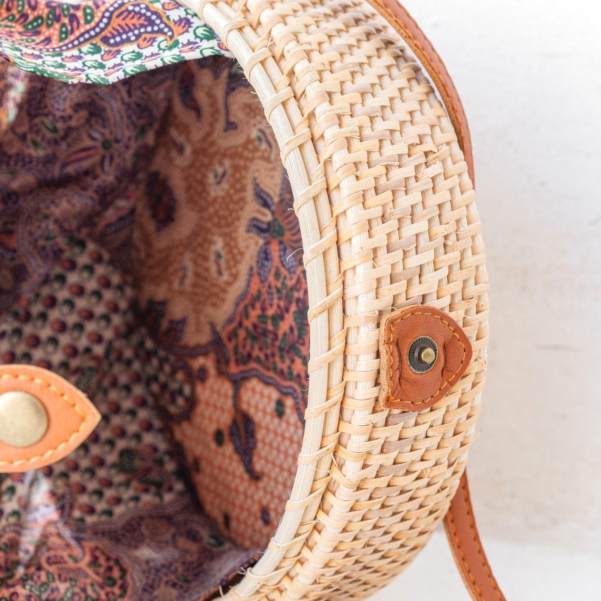 Rattan Crossbody Bag - Beige Boho Bali Bag with Leather Straps