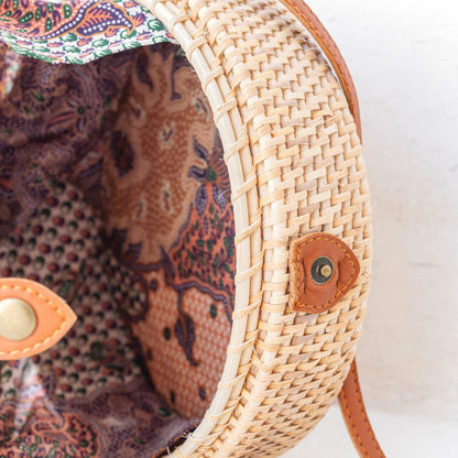 Rattan Crossbody Bag - Beige Boho Bali Bag with Leather Straps