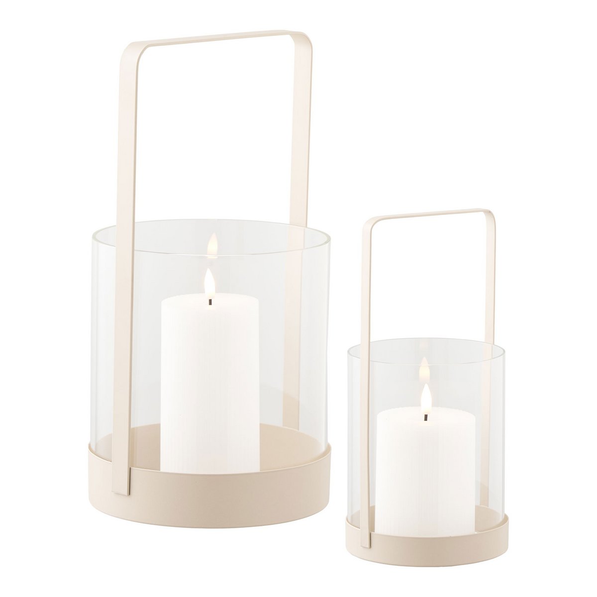 Hurricane candle holder, glass/metal, beige, set of 2